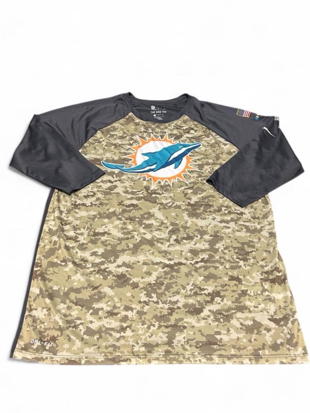 Nike Dhi-fit Miami Dolphins Camo Long Sleeve Jersey with blue dolphin